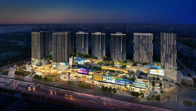 童夢(mèng)廣場建筑夜景照明設(shè)計(jì)整體效果圖一