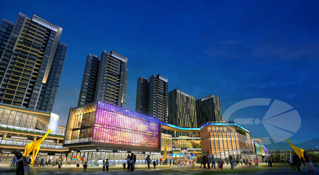 童夢(mèng)廣場建筑夜景照明設(shè)計(jì)建筑外立面效果圖一